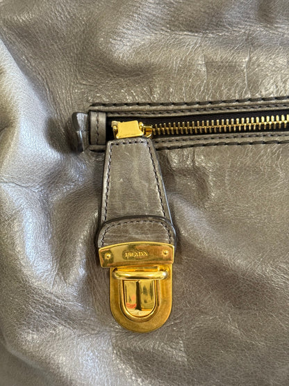 PRADA Prada Grey Vitello Shine Leather Hobo Bag