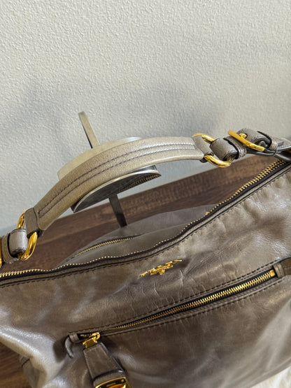 PRADA Prada Grey Vitello Shine Leather Hobo Bag
