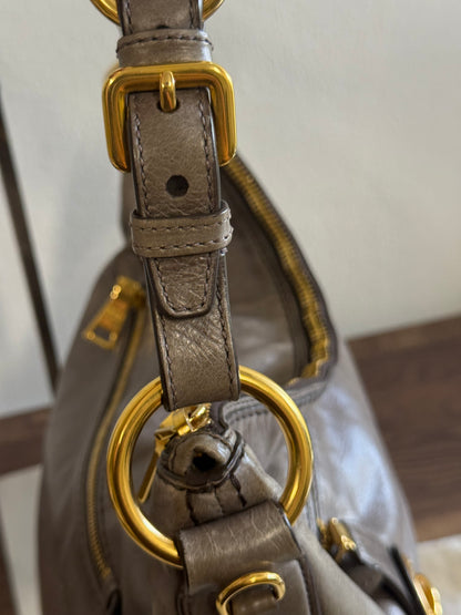 PRADA Prada Grey Vitello Shine Leather Hobo Bag