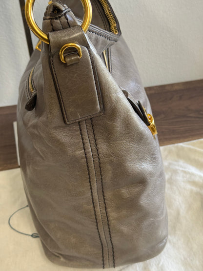 PRADA Prada Grey Vitello Shine Leather Hobo Bag