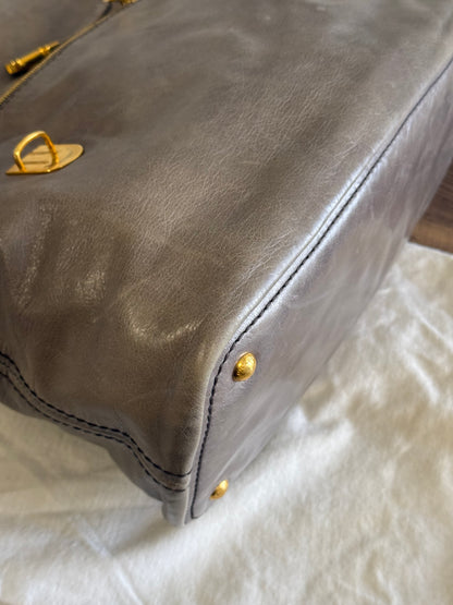 PRADA Prada Grey Vitello Shine Leather Hobo Bag