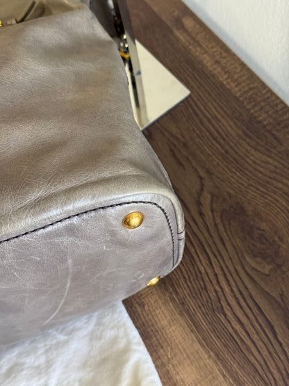 PRADA Prada Grey Vitello Shine Leather Hobo Bag
