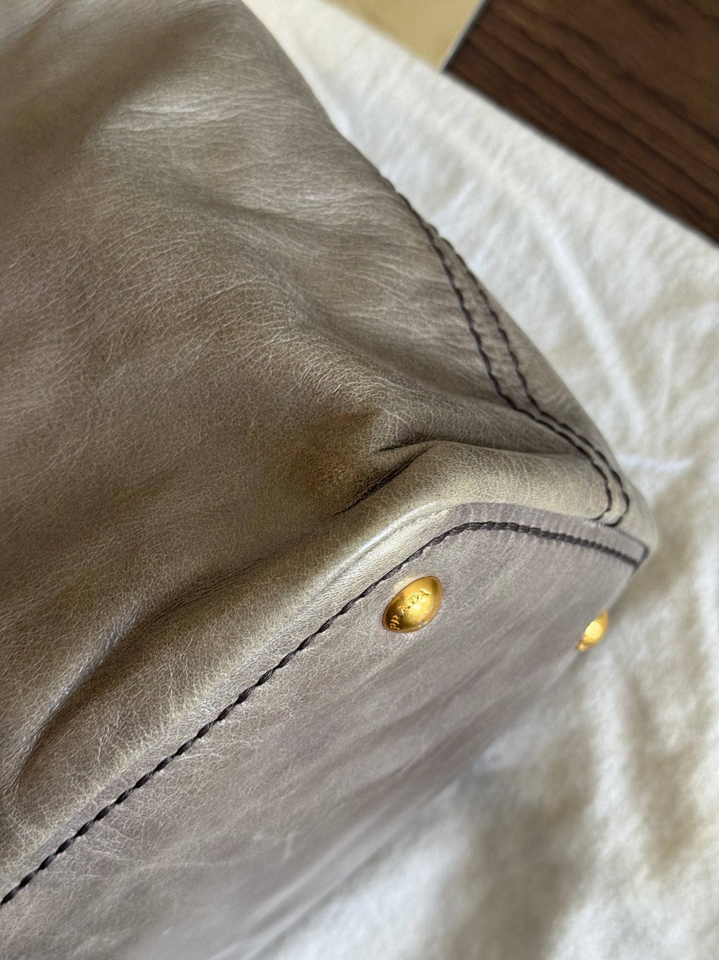 PRADA Prada Grey Vitello Shine Leather Hobo Bag
