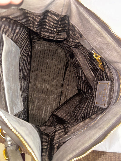 PRADA Prada Grey Vitello Shine Leather Hobo Bag