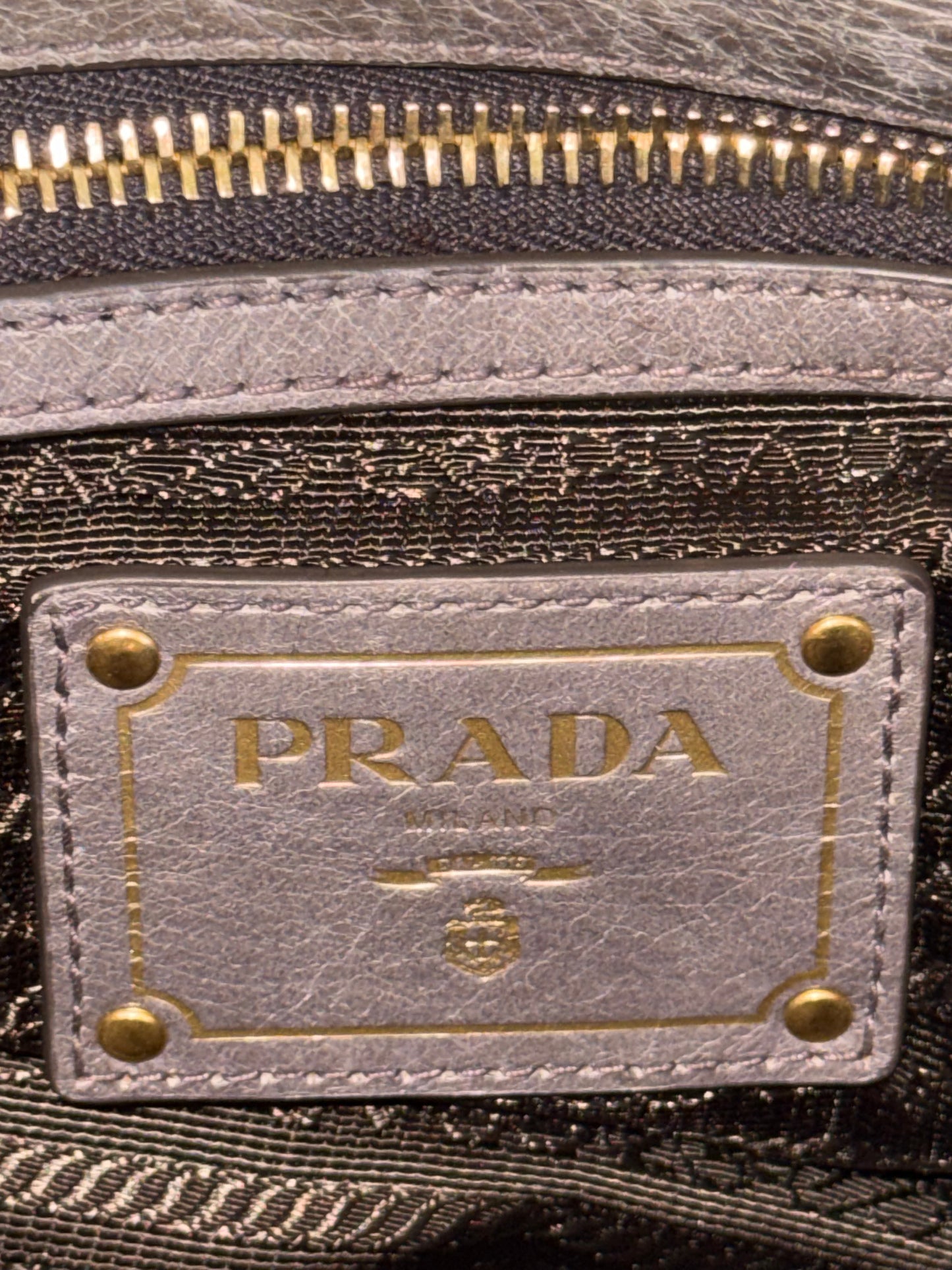 PRADA Prada Grey Vitello Shine Leather Hobo Bag