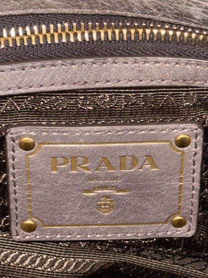 PRADA Prada Grey Vitello Shine Leather Hobo Bag