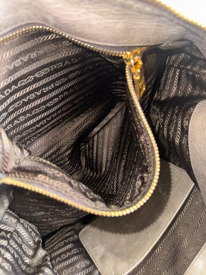 PRADA Prada Grey Vitello Shine Leather Hobo Bag