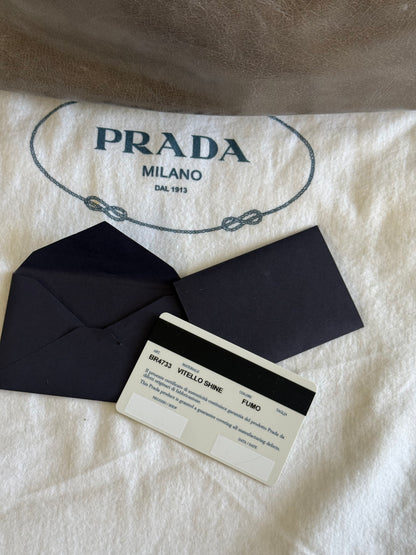 PRADA Prada Grey Vitello Shine Leather Hobo Bag