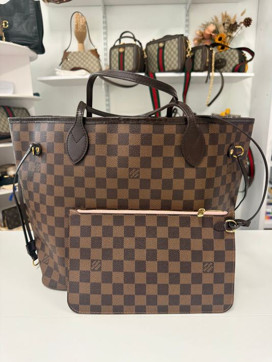 LOUIS VUITTON NEVERFULL MM DAMIER EBENE - ROSE BALLERINE INTERIOR