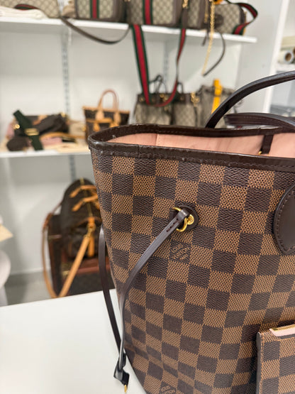 LOUIS VUITTON NEVERFULL MM DAMIER EBENE - ROSE BALLERINE INTERIOR
