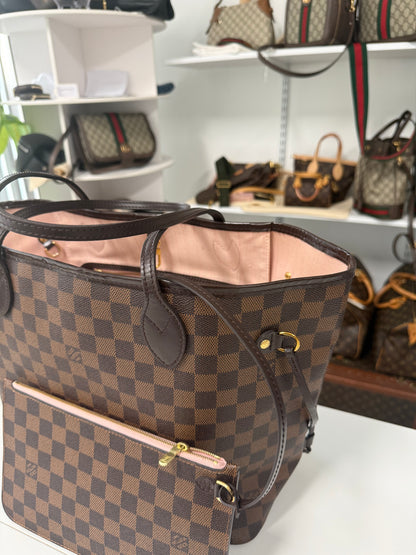 LOUIS VUITTON NEVERFULL MM DAMIER EBENE - ROSE BALLERINE INTERIOR