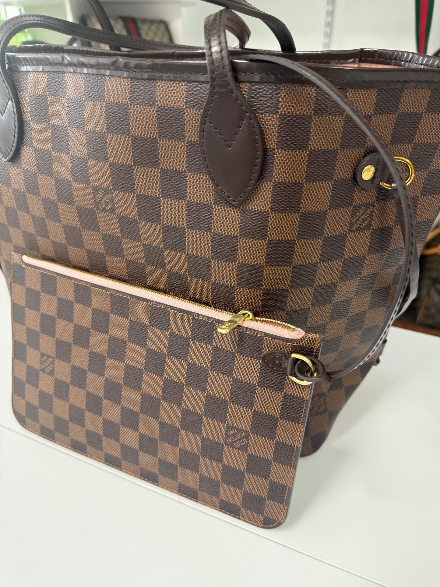 LOUIS VUITTON NEVERFULL MM DAMIER EBENE - ROSE BALLERINE INTERIOR