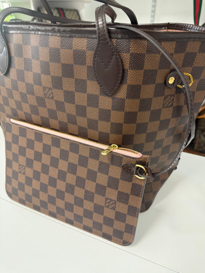 LOUIS VUITTON NEVERFULL MM DAMIER EBENE - ROSE BALLERINE INTERIOR