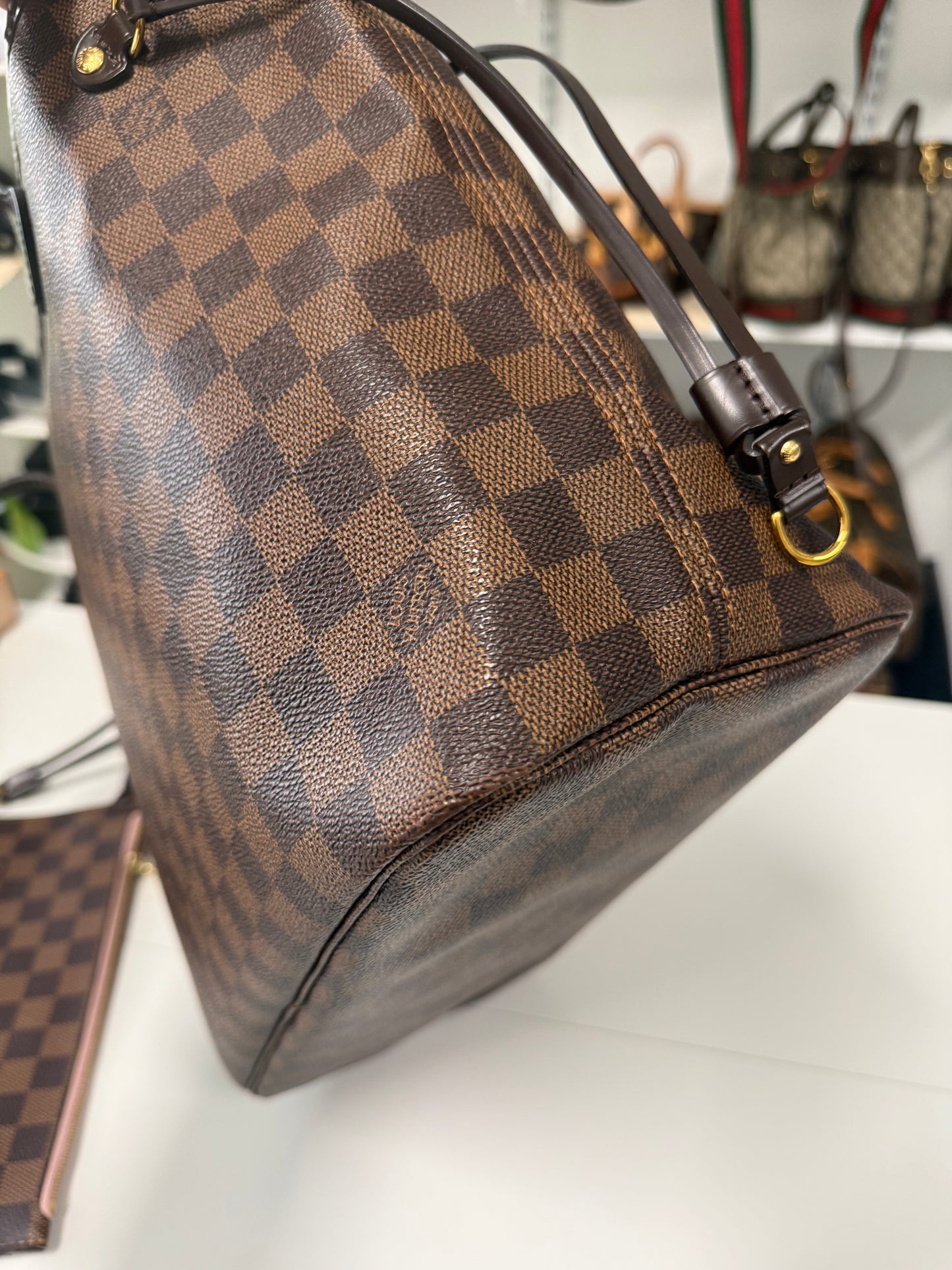 LOUIS VUITTON NEVERFULL MM DAMIER EBENE - ROSE BALLERINE INTERIOR
