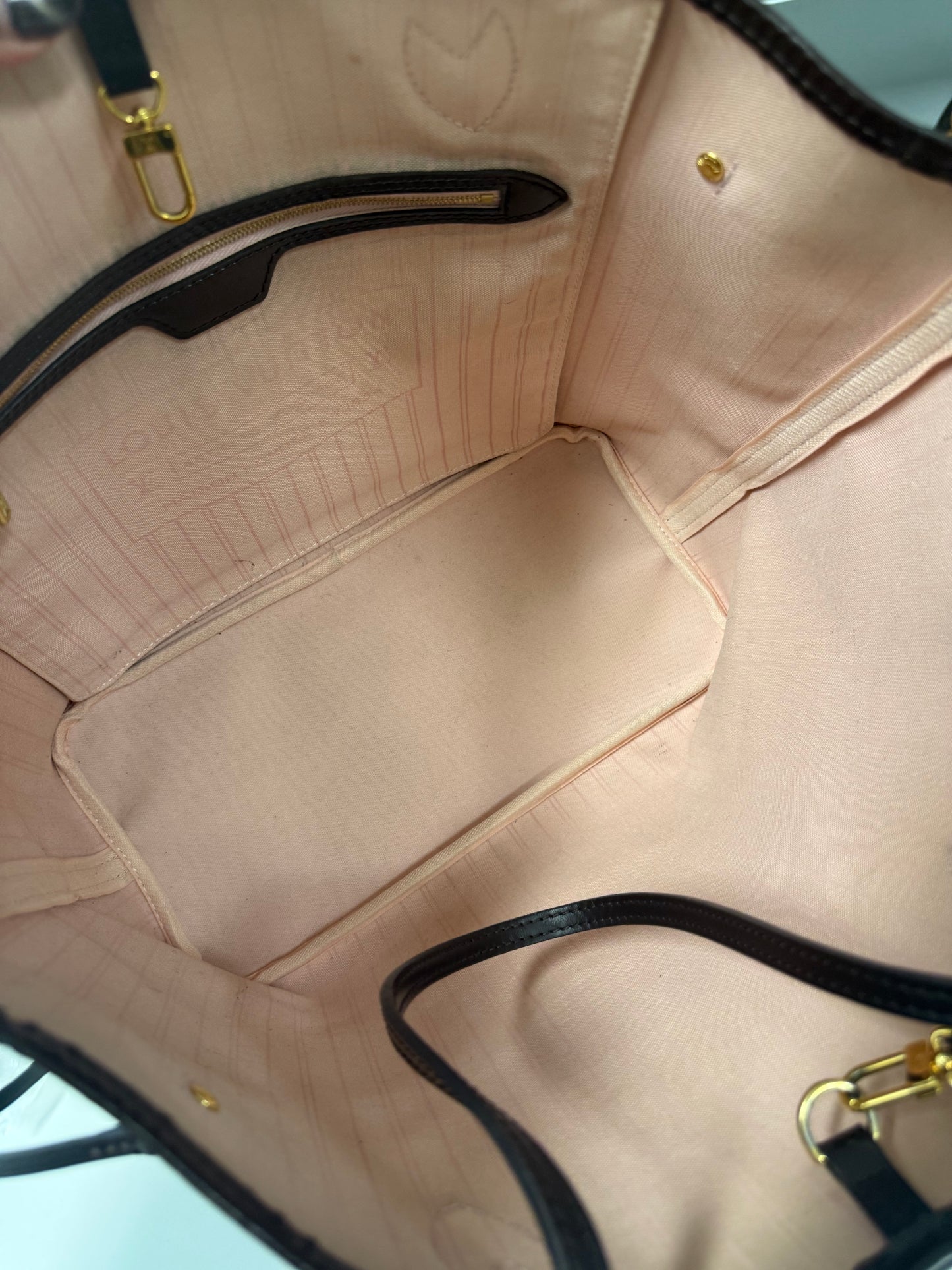 LOUIS VUITTON NEVERFULL MM DAMIER EBENE - ROSE BALLERINE INTERIOR
