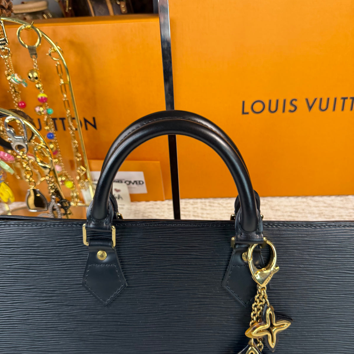 Black Epi Leather Sac Triangle Bag