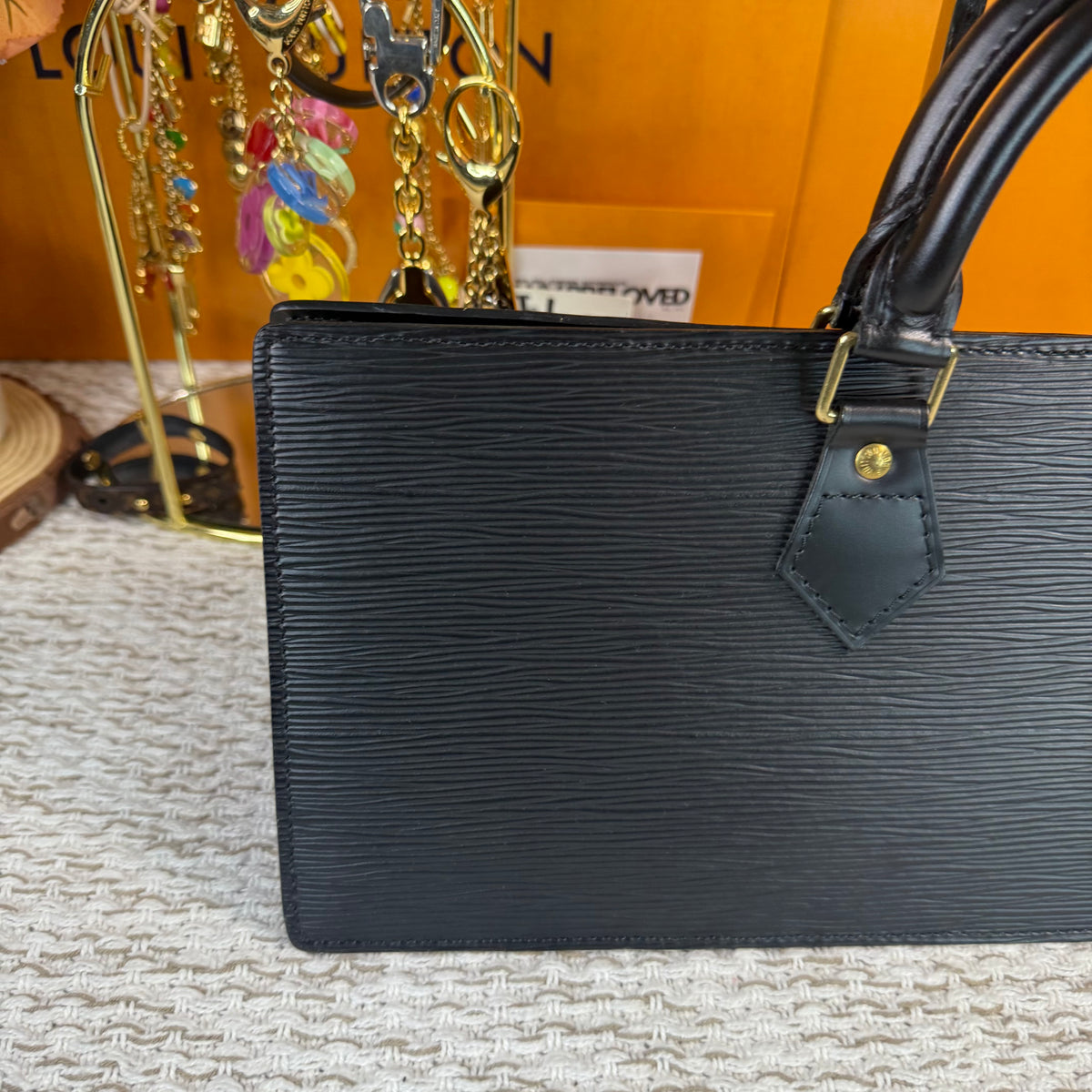 Black Epi Leather Sac Triangle Bag