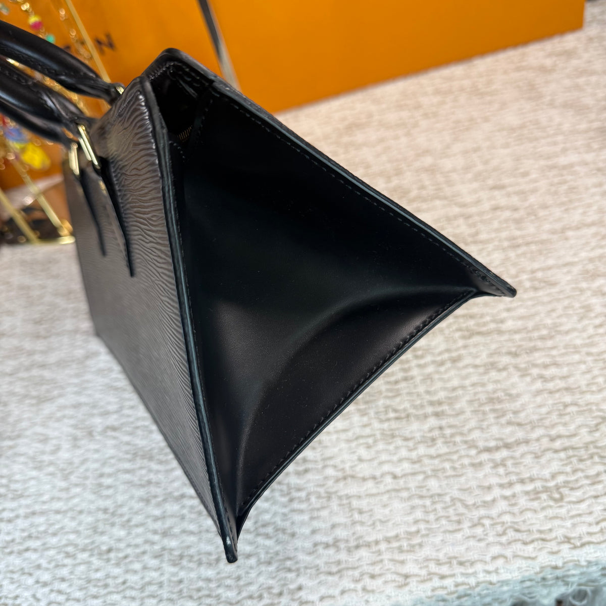 Black Epi Leather Sac Triangle Bag