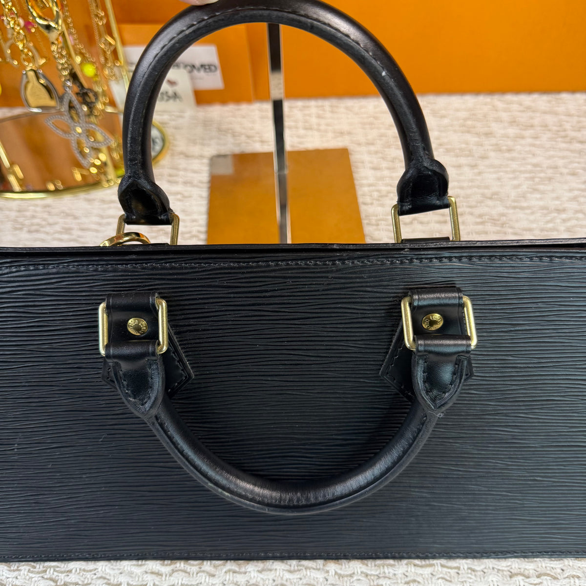 Black Epi Leather Sac Triangle Bag