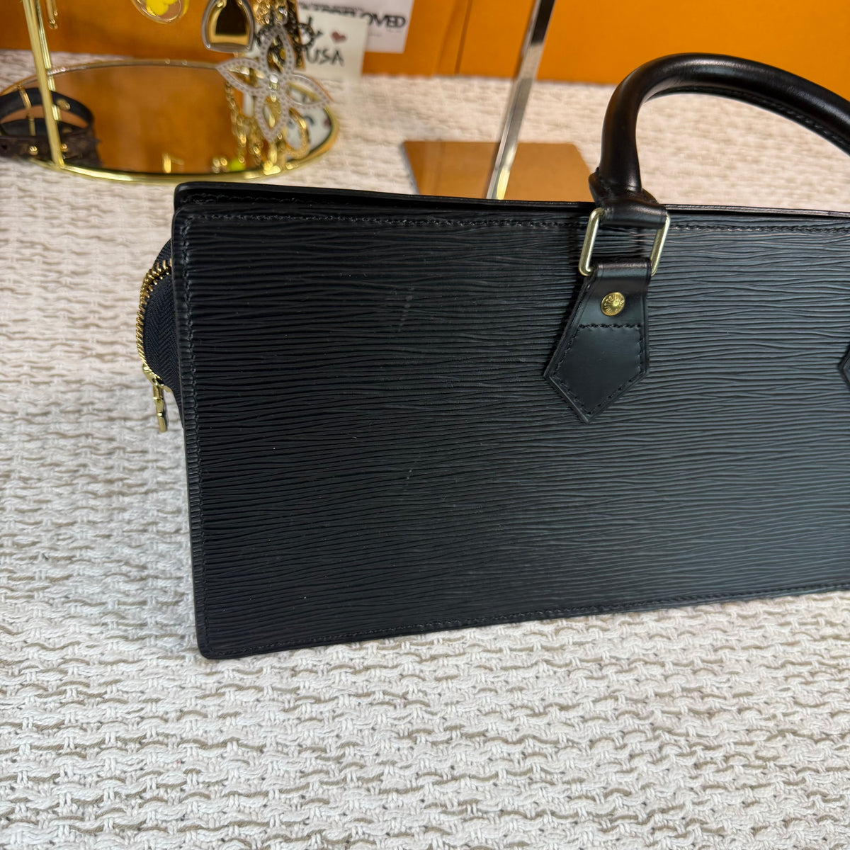 Black Epi Leather Sac Triangle Bag