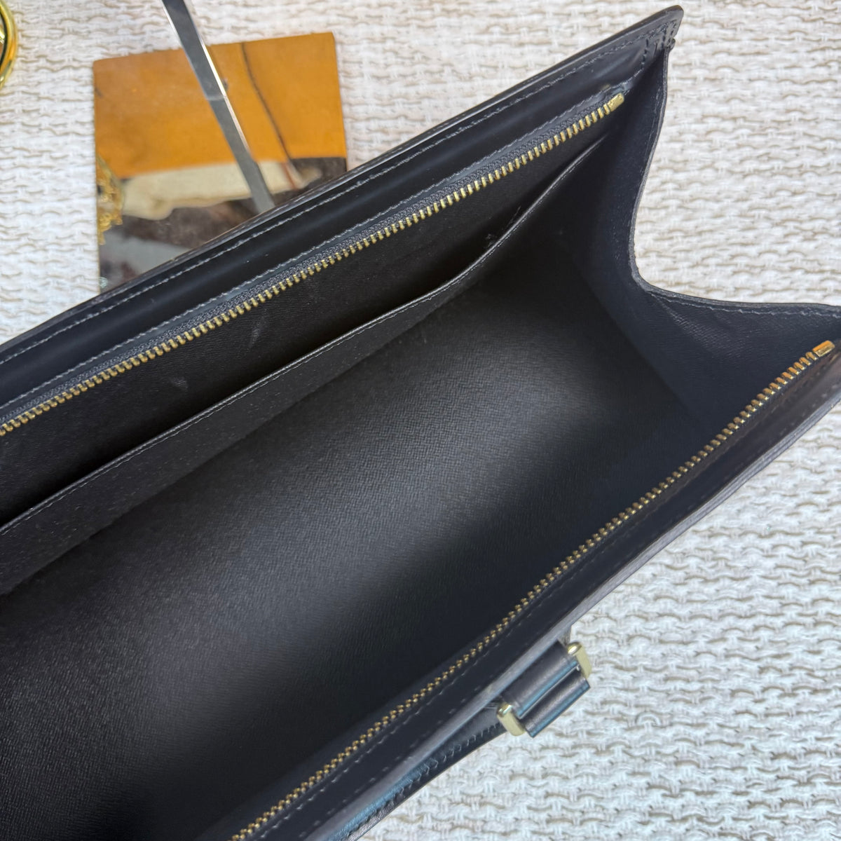 Black Epi Leather Sac Triangle Bag