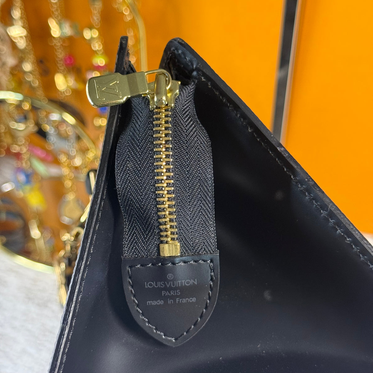 Black Epi Leather Sac Triangle Bag