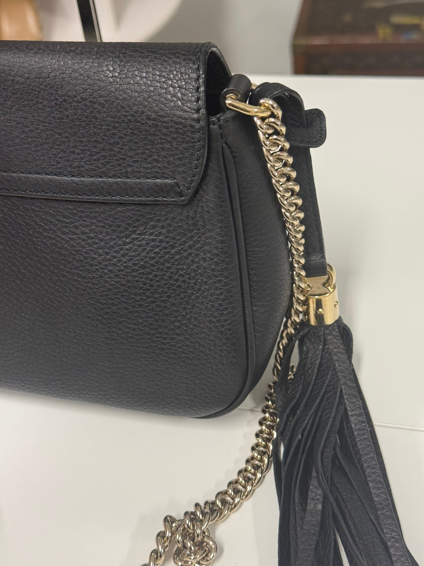 Gucci Black Pebbled Leather Soho Chain Flap Shoulder Bag