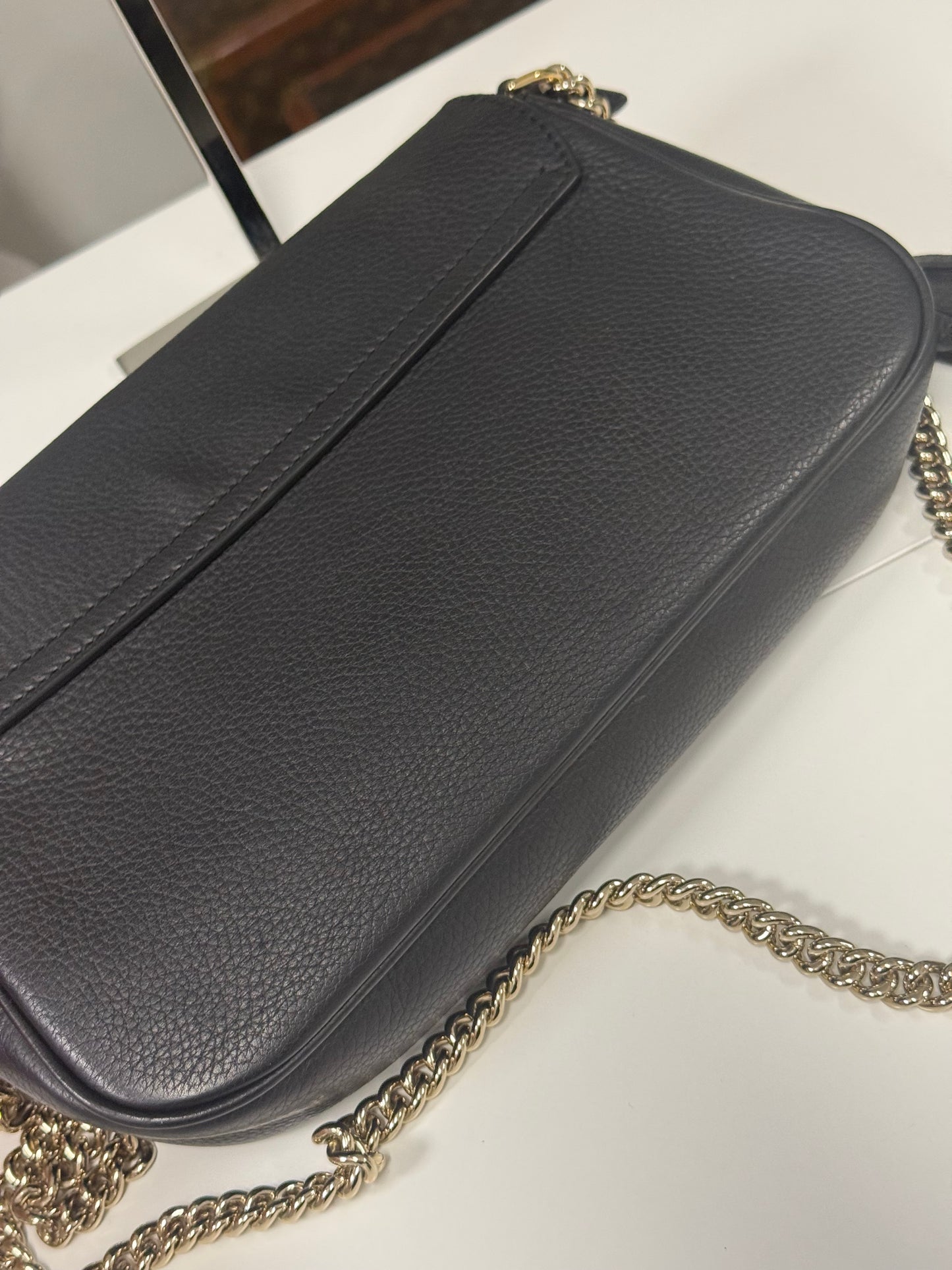 Gucci Black Pebbled Leather Soho Chain Flap Shoulder Bag