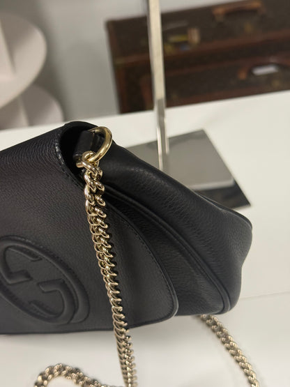 Gucci Black Pebbled Leather Soho Chain Flap Shoulder Bag