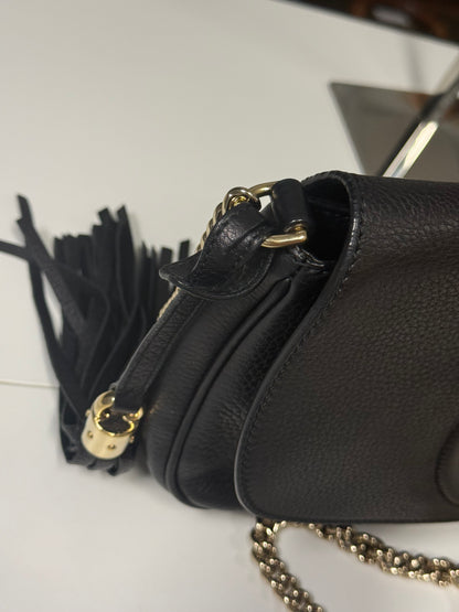 Gucci Black Pebbled Leather Soho Chain Flap Shoulder Bag