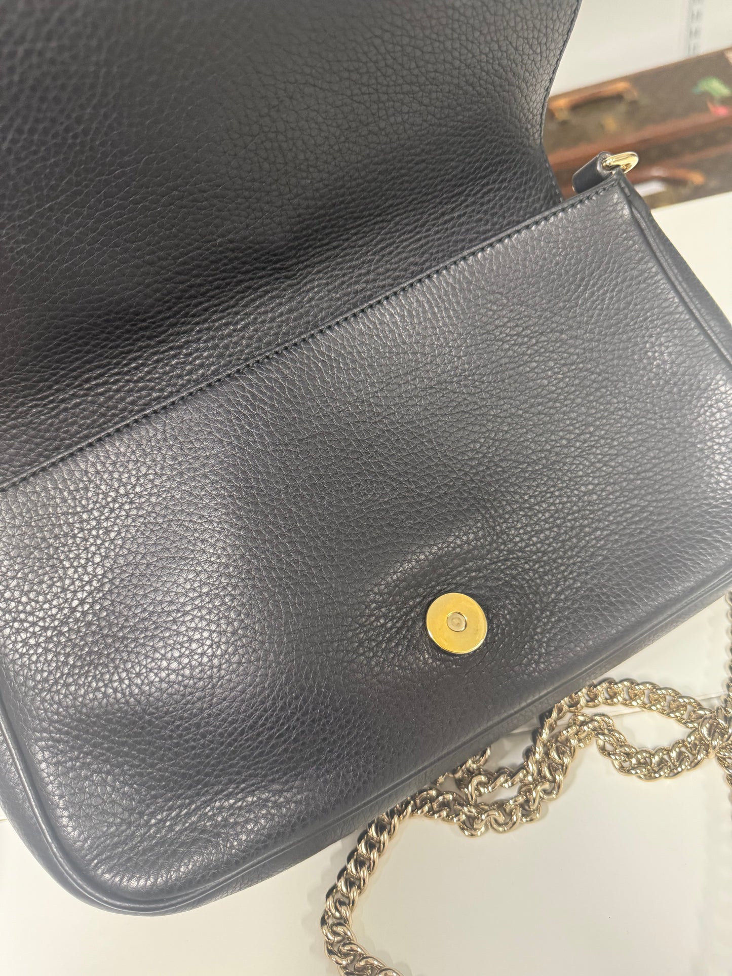 Gucci Black Pebbled Leather Soho Chain Flap Shoulder Bag