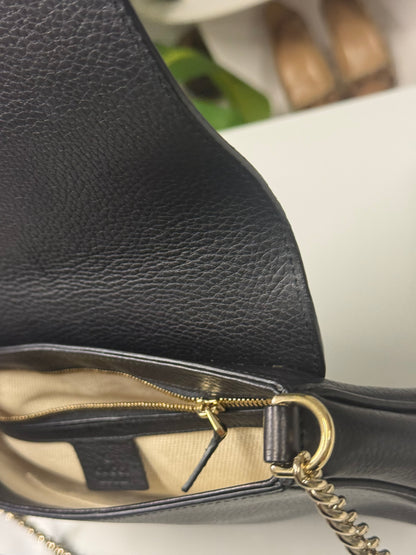 Gucci Black Pebbled Leather Soho Chain Flap Shoulder Bag