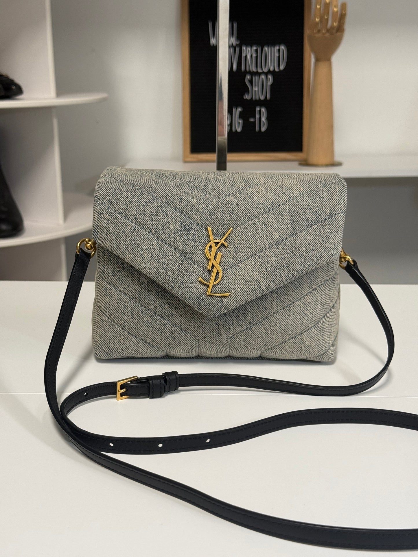 Yves Saint Laurent Toy LouLou Blue-Gray Denim Shoulder Bag