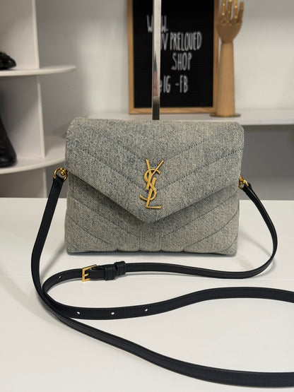 Yves Saint Laurent Toy LouLou Blue-Gray Denim Shoulder Bag