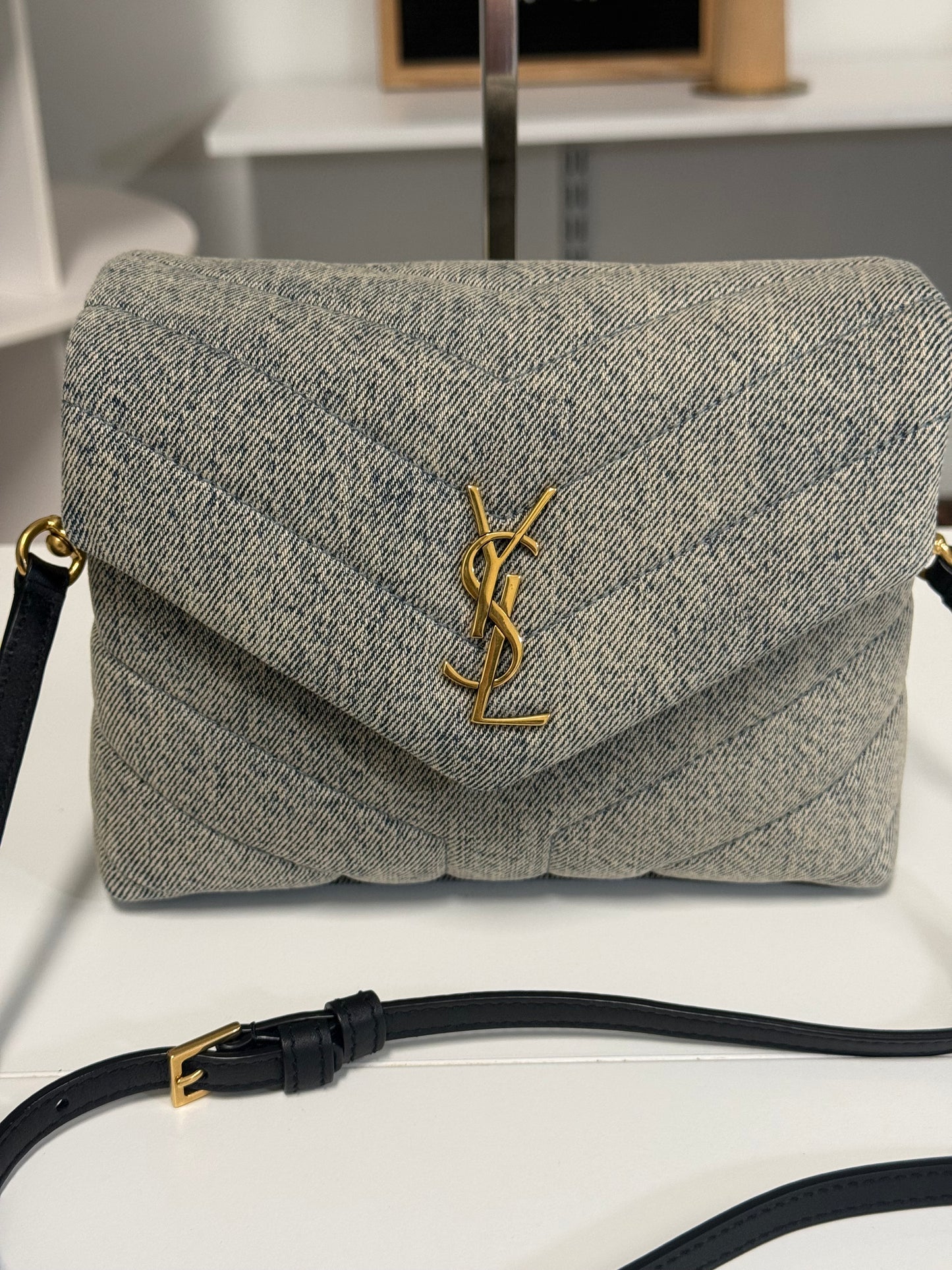 Yves Saint Laurent Toy LouLou Blue-Gray Denim Shoulder Bag