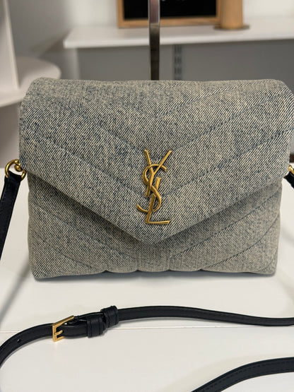 Yves Saint Laurent Toy LouLou Blue-Gray Denim Shoulder Bag