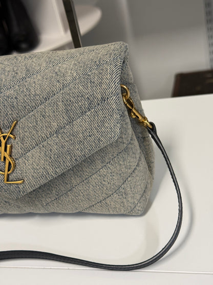 Yves Saint Laurent Toy LouLou Blue-Gray Denim Shoulder Bag