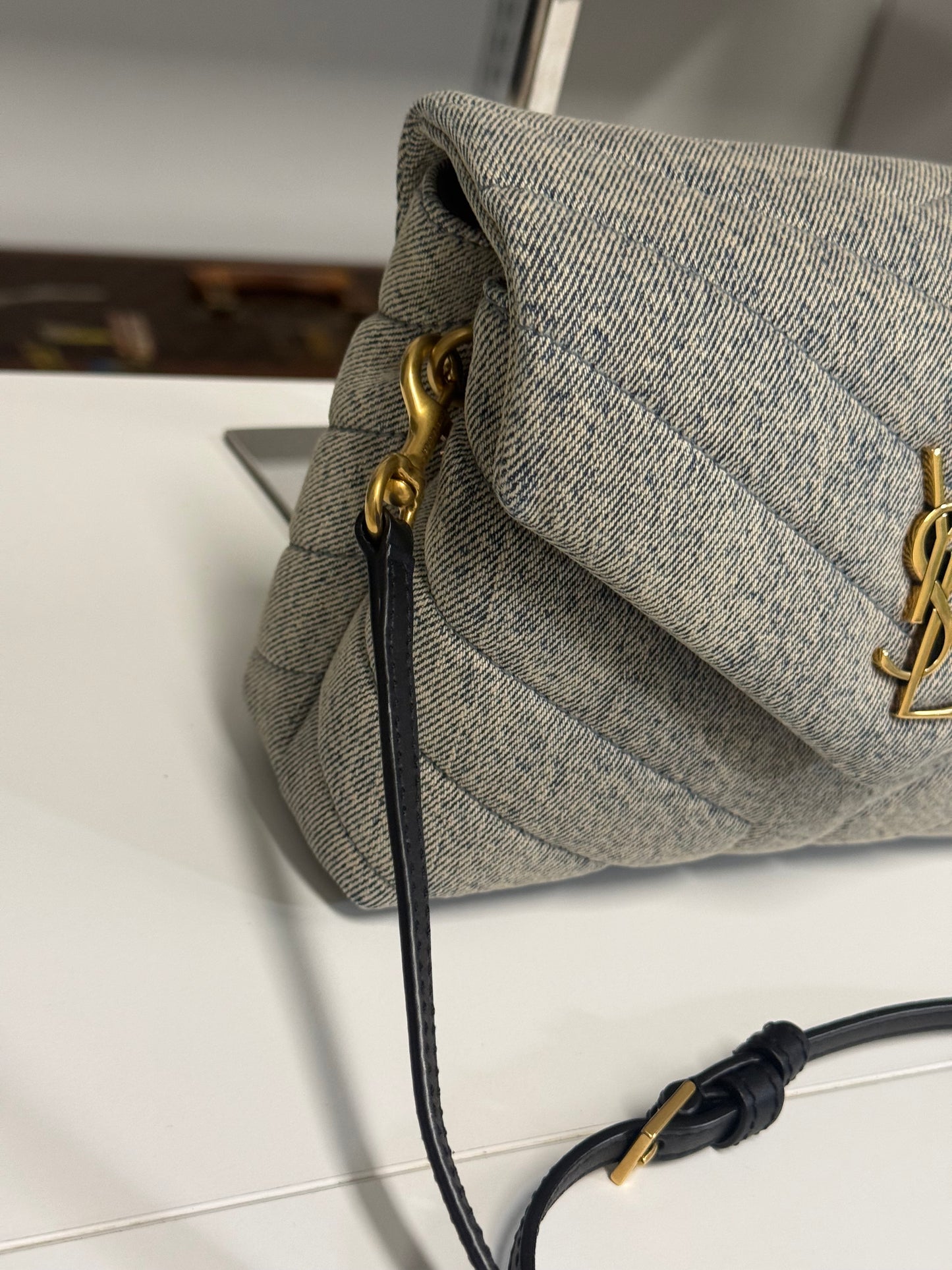 Yves Saint Laurent Toy LouLou Blue-Gray Denim Shoulder Bag