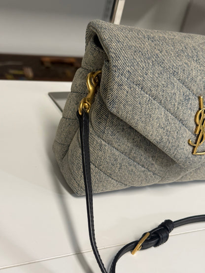 Yves Saint Laurent Toy LouLou Blue-Gray Denim Shoulder Bag