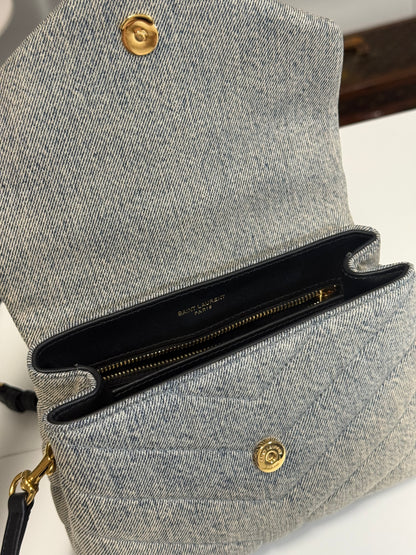 Yves Saint Laurent Toy LouLou Blue-Gray Denim Shoulder Bag