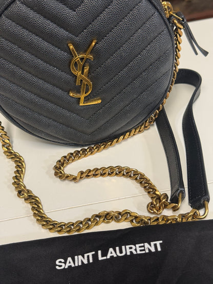 Yves Saint Laurent  Vinyle Round Chevron Leather Camera Crossbody Bag Black