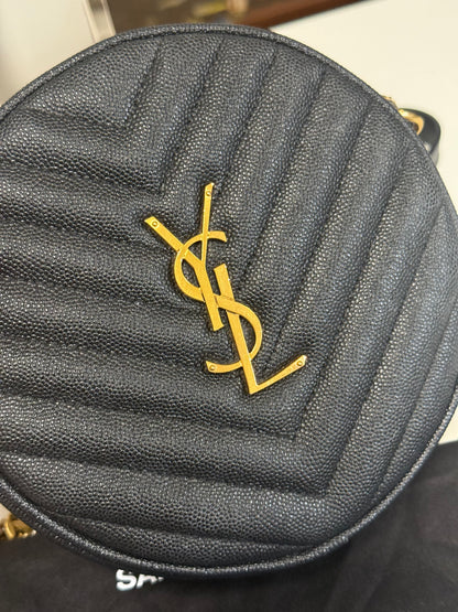Yves Saint Laurent  Vinyle Round Chevron Leather Camera Crossbody Bag Black