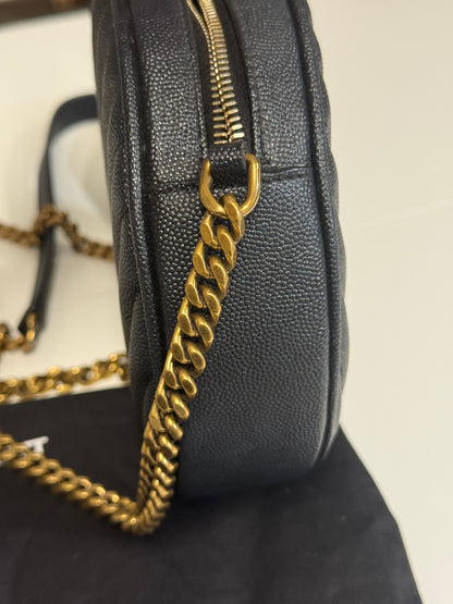 Yves Saint Laurent  Vinyle Round Chevron Leather Camera Crossbody Bag Black