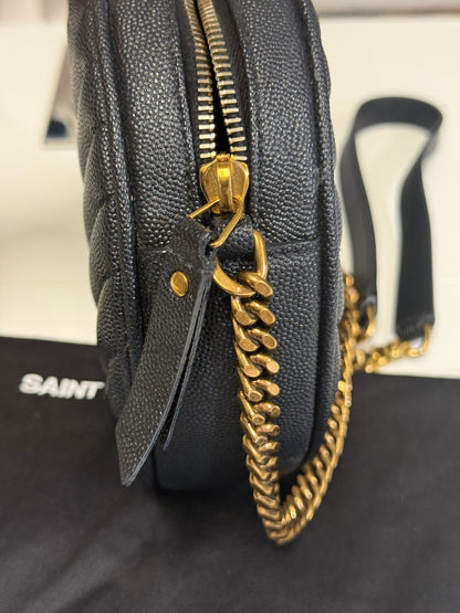 Yves Saint Laurent  Vinyle Round Chevron Leather Camera Crossbody Bag Black