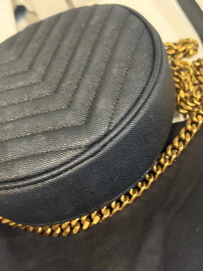 Yves Saint Laurent  Vinyle Round Chevron Leather Camera Crossbody Bag Black