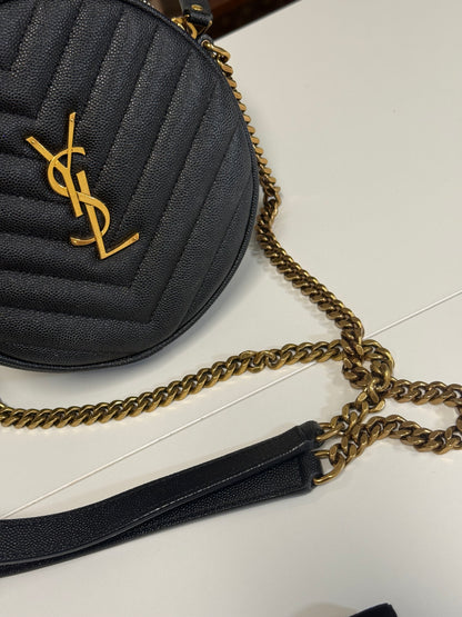 Yves Saint Laurent  Vinyle Round Chevron Leather Camera Crossbody Bag Black