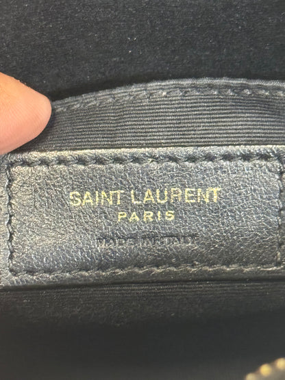 Yves Saint Laurent  Vinyle Round Chevron Leather Camera Crossbody Bag Black