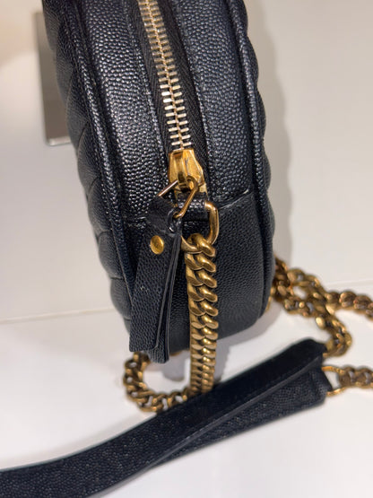 Yves Saint Laurent  Vinyle Round Chevron Leather Camera Crossbody Bag Black