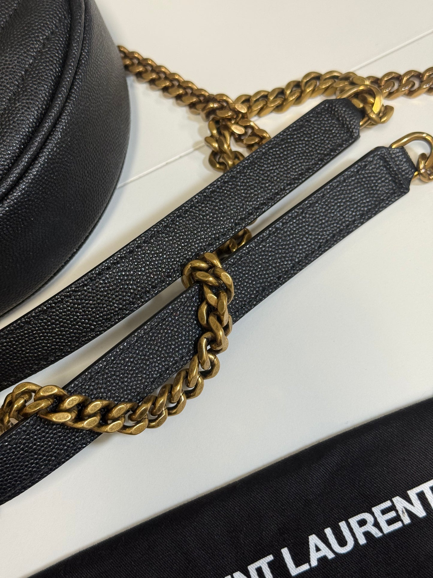 Yves Saint Laurent  Vinyle Round Chevron Leather Camera Crossbody Bag Black